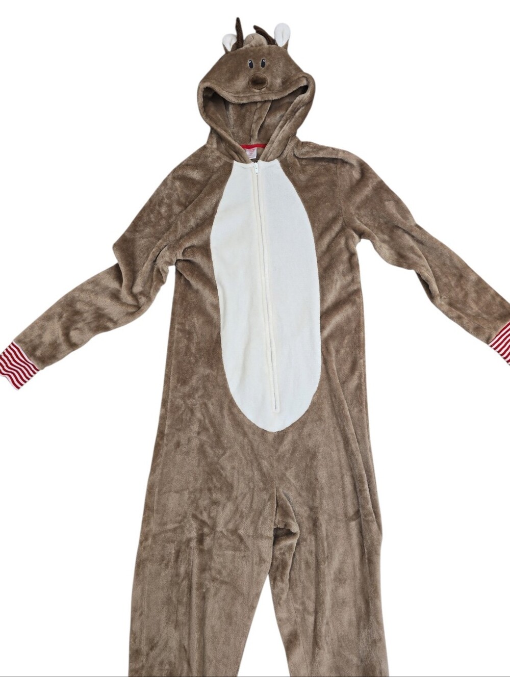 North Pole Reindeer Adult Small Plush Onesie Pajamas Christmas Hooded